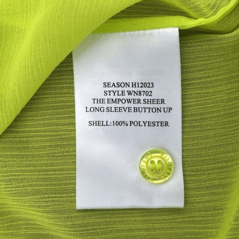 Wildfang The Empower Sheer Long Sleeve Button Up XL– Neon Green - Picture 7 of 9